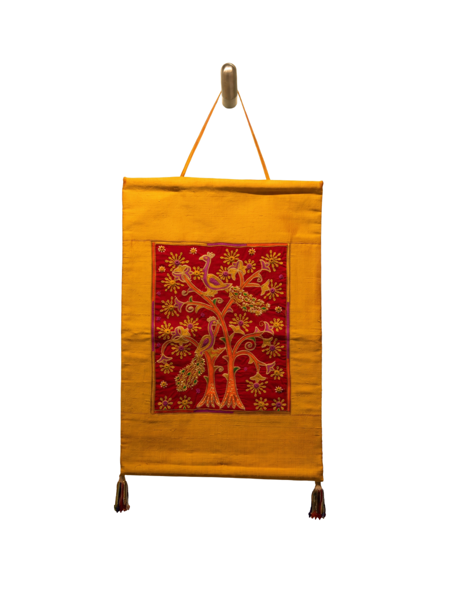 Tree with Peacocks in Red in Ahir Embroidery Thumbnail