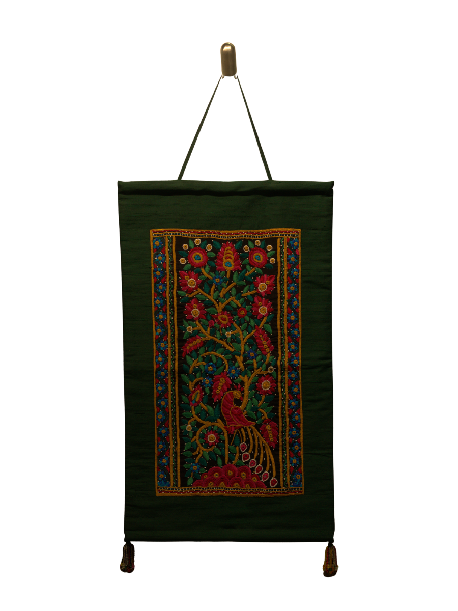 Tree with Red Peacock in Sodha Pakko Embroidery Thumbnail