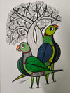 Buy Under the Canopy: Pair of Parrots in Gond Art by Choti Tekam