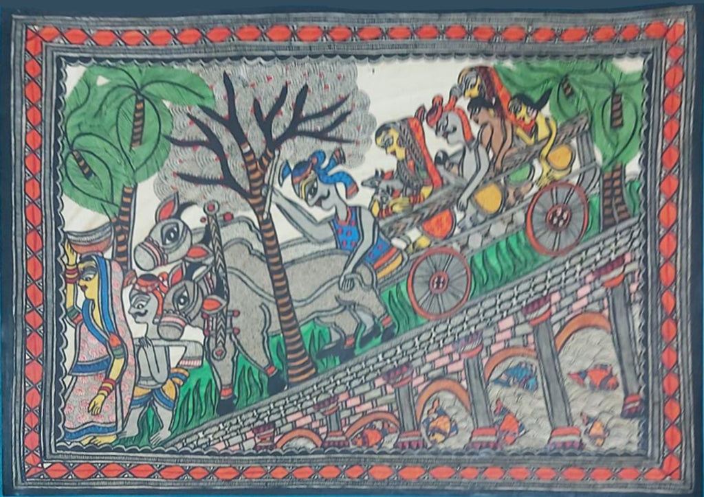 Village scene in Madhubani by Priti Karn Thumbnail