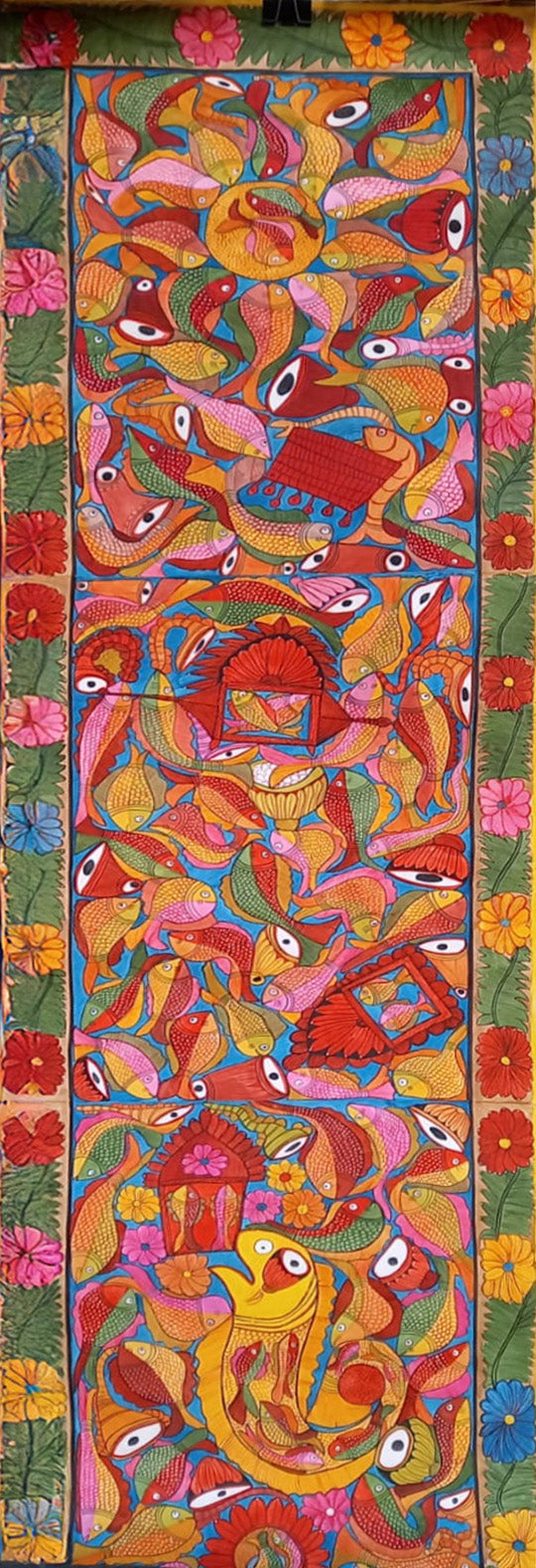 Buy Vivid Chowkas Pot Fish motif In Bengal Patachitra by Sonali Chitrakar