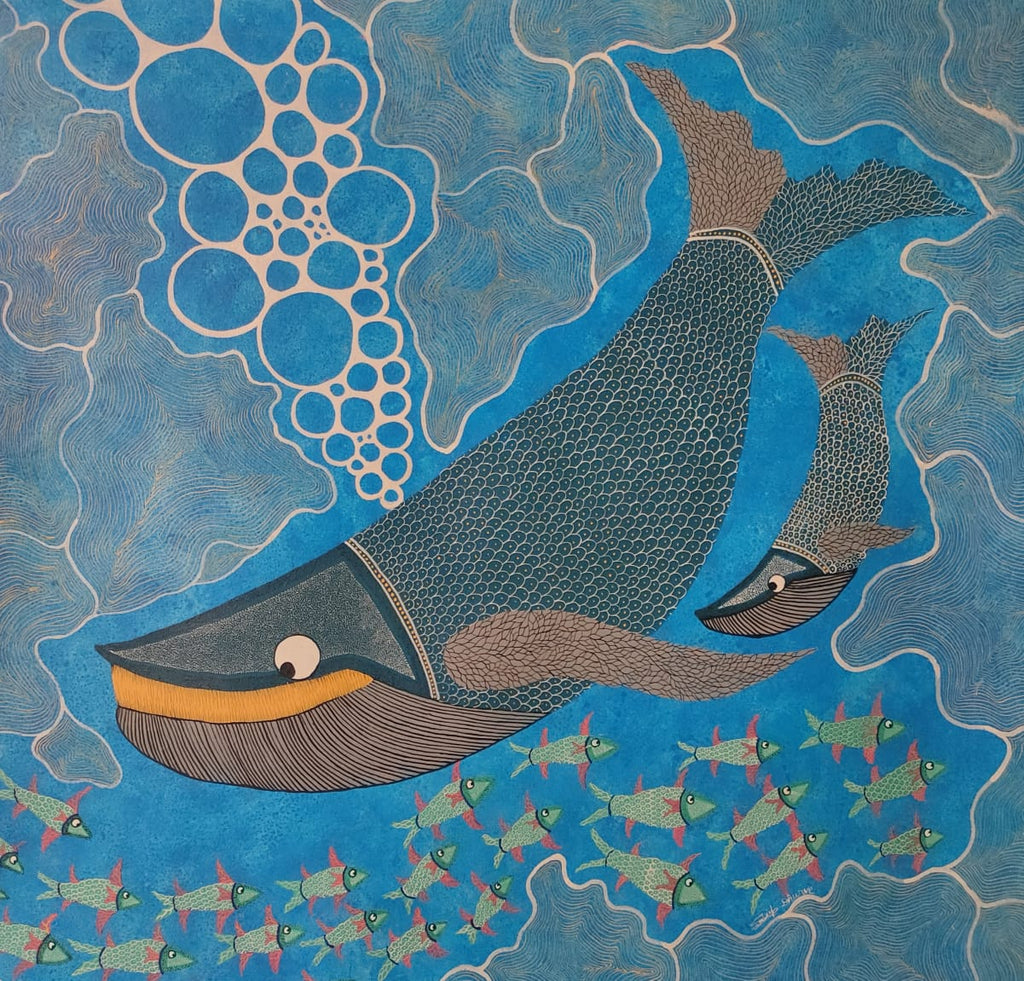 Buy Whales and Schools of Fish in Gond by Sandeep Dhurve