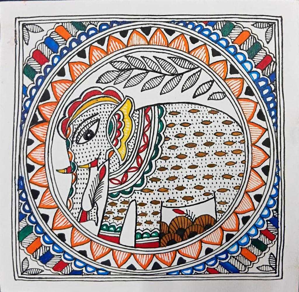 White elephant in Madhubani by Priti Karn Thumbnail