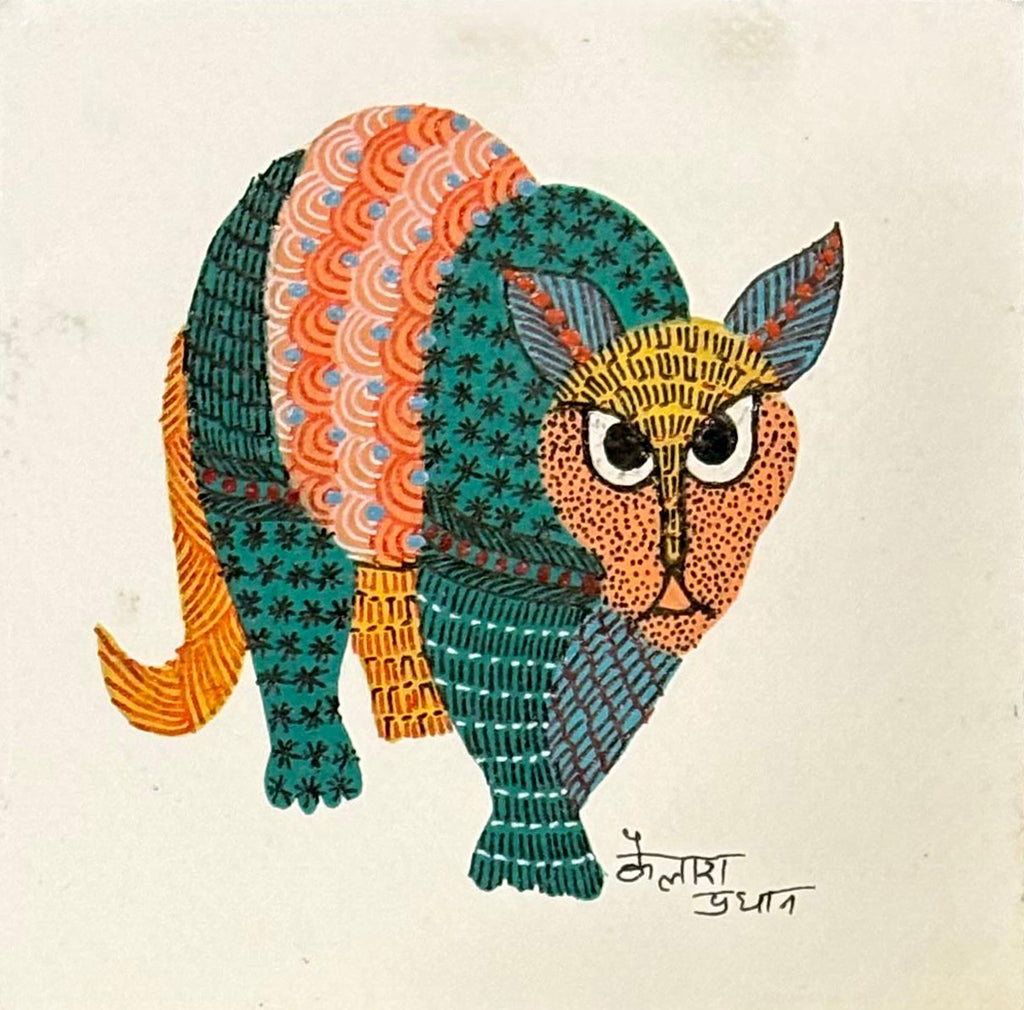 Wild feline in Gond by Kailash Pradhan Thumbnail