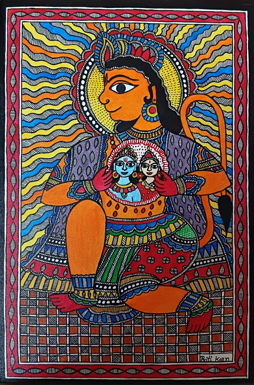 Within Hanuman's heart in Madhubani by Priti Karn Thumbnail