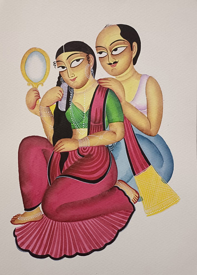 Women and Man In Kalighat by Anwar Chitrakar handmade artwork