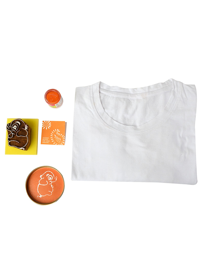 POTLI DIY Craft Kit - Block Print Your own T-Shirt (Elephant) Age 4-12 years
