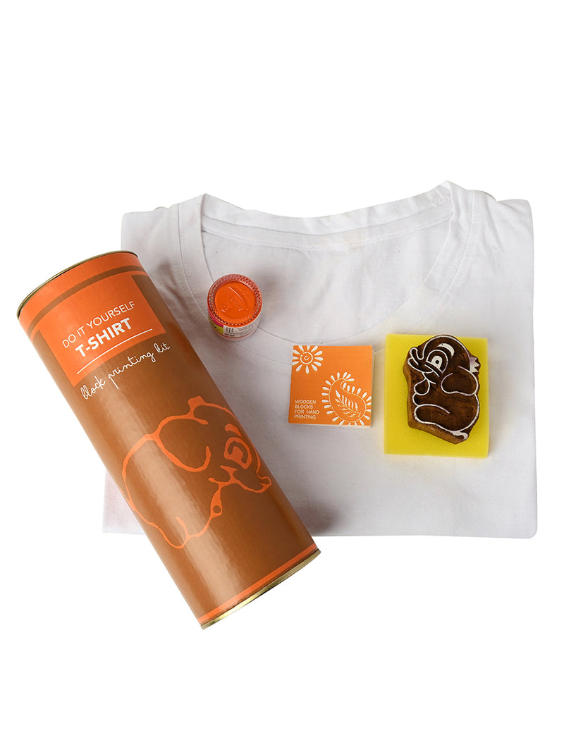 POTLI DIY Craft Kit - Block Print Your own T-Shirt (Elephant) Age 4-12 years