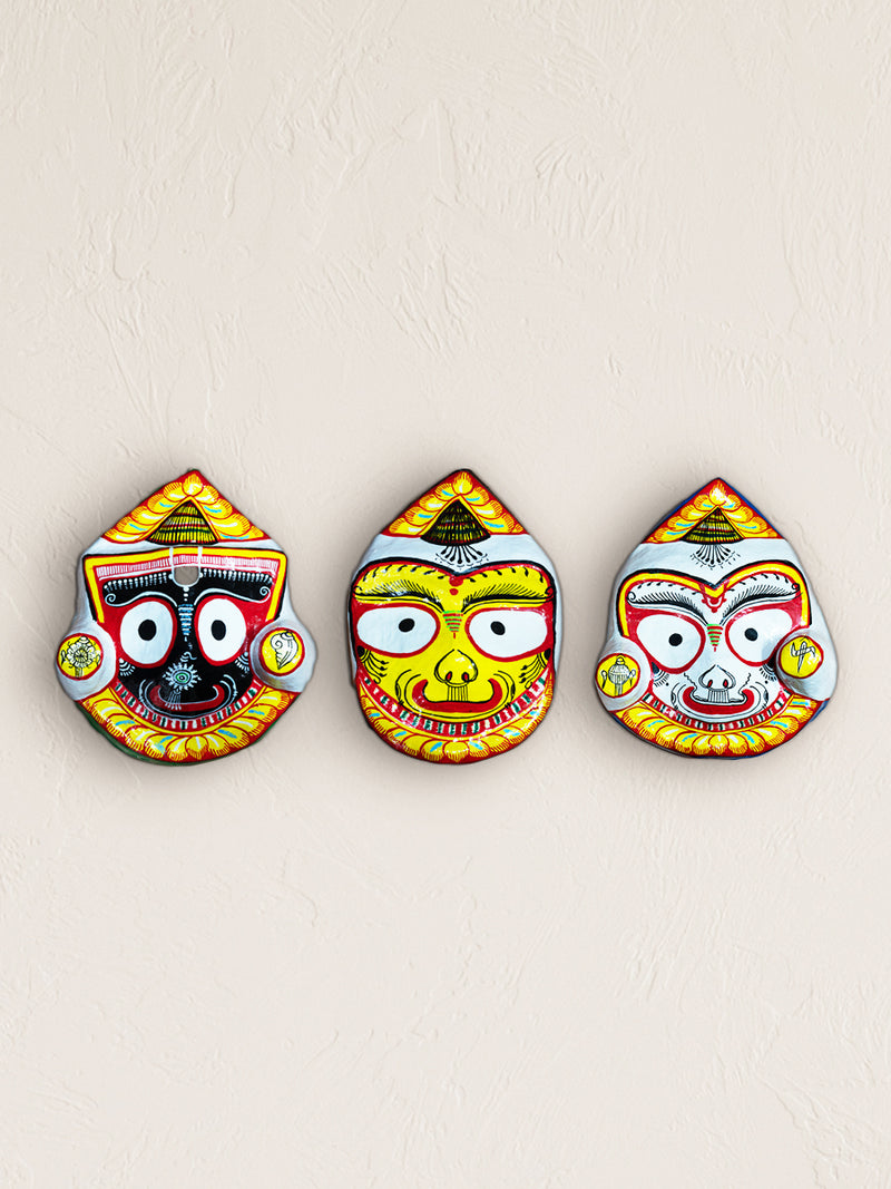 Buy Sacred Trio: Jagannath, Balabhadra, and Subhadra's Faces Paper Mache by Keshab Maharana