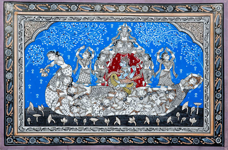 Buy Whimsical Whirl: Sacred Oddyssey Pattachitra Painting on a canvas 