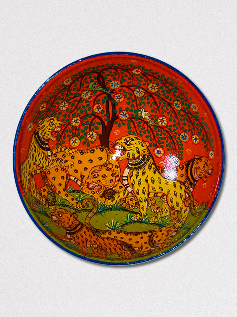 Tigers at Play Pattachitra Wooden Wall Plates