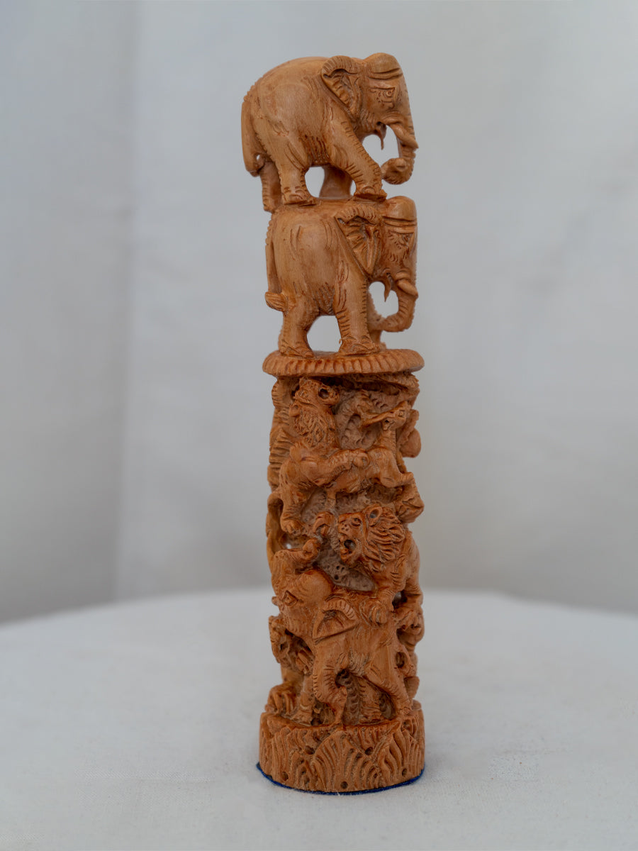 Guardians of the Wild: A Wooden Hunting Showpiece wooden craving by Ajit Kumar for sale