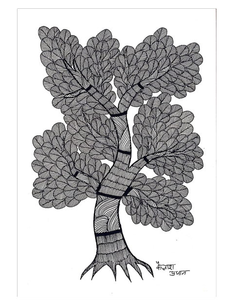 Purchase Harmony in Contrast: The Essence of Gond Art through Monochromatic Balance Gond Painting by Kailash Pradhan
