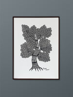 Harmony in Contrast: The Essence of Gond Art through Monochromatic Balance Gond Painting by Kailash Pradhan for sale