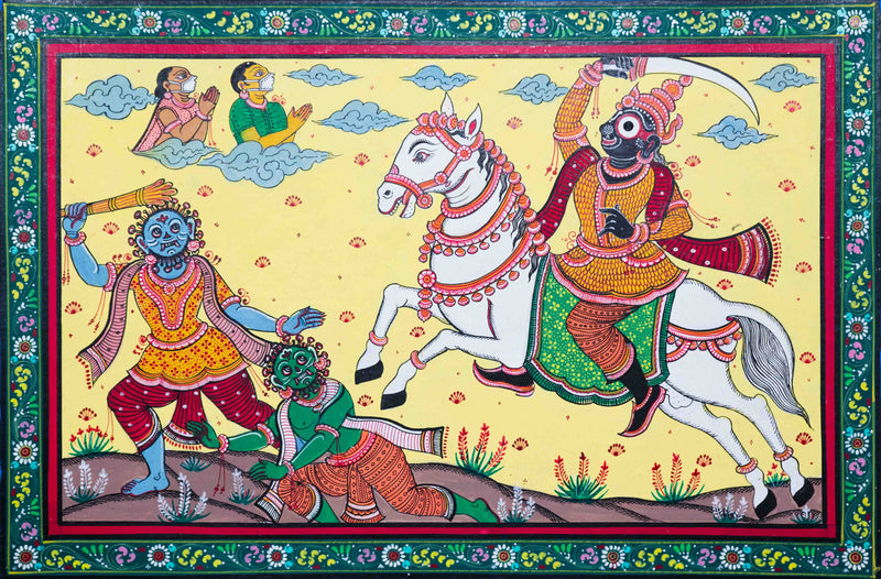 Buy Divine Conquest: Sacred Victory Pattachitra Painting on a canvas 