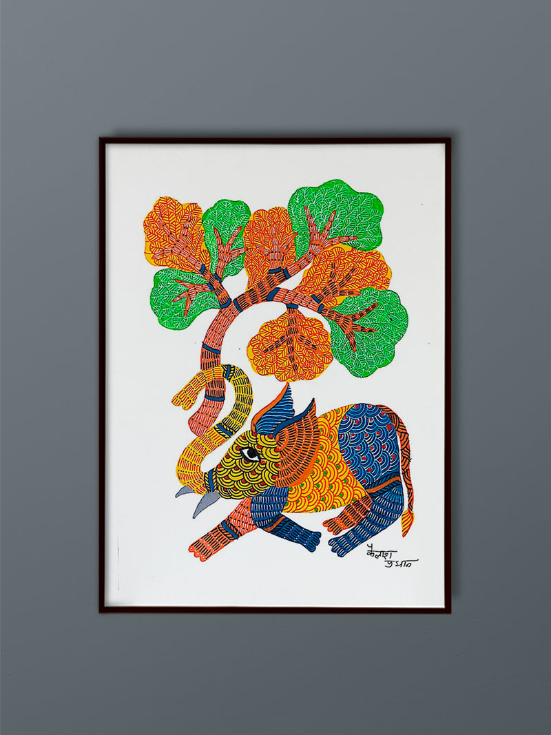 A Kaleidoscope of Splendor: Celebrating Gond Art's Vibrancy and Symbolism Gond Painting by Kailash Pradhan for sale