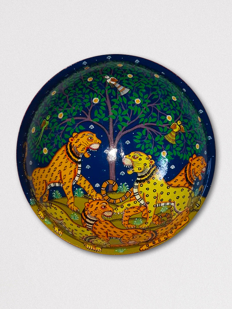 Tiger Themed Insipired Pattachitra Round Wall Plates  for Sale