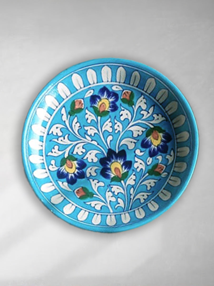 Blue and Yellow Florals in Blue Pottery Plates By Vikram Kharol for Sale