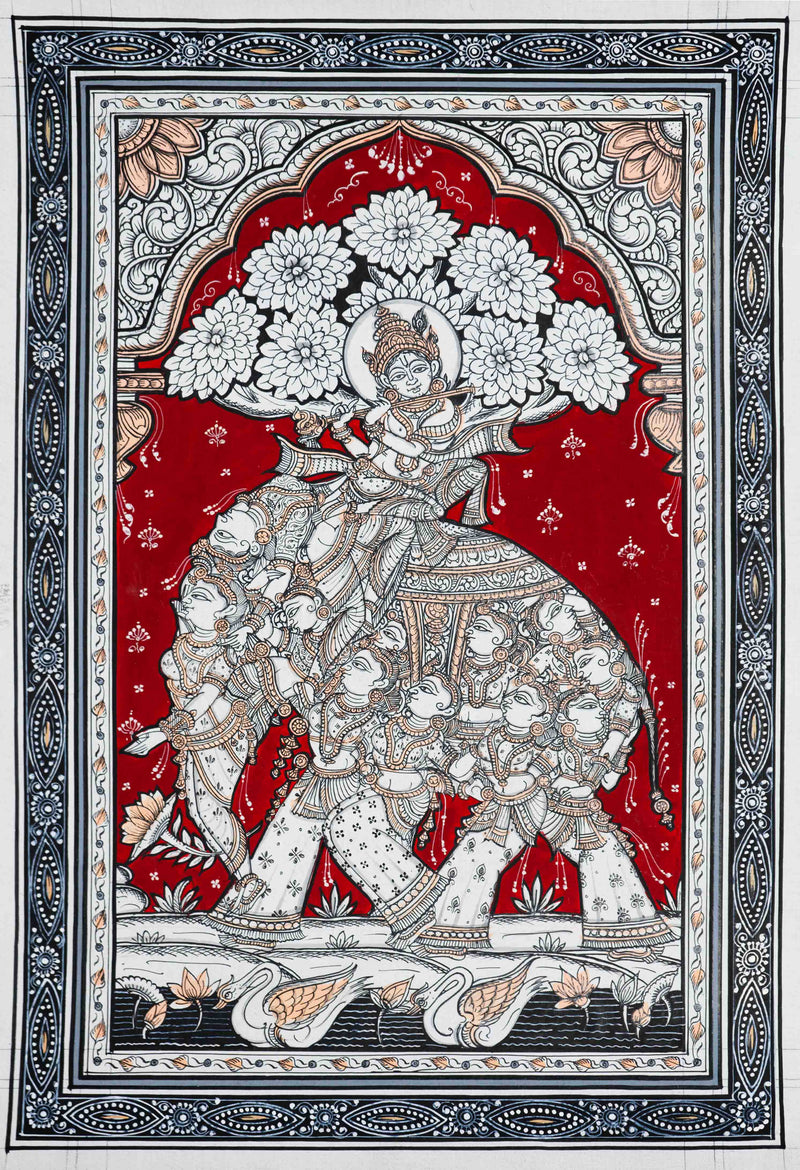 Buy Crimson Enchantment: Sacred Flames of Majesty Pattachitra Painting on a canvas by Apindra Swain