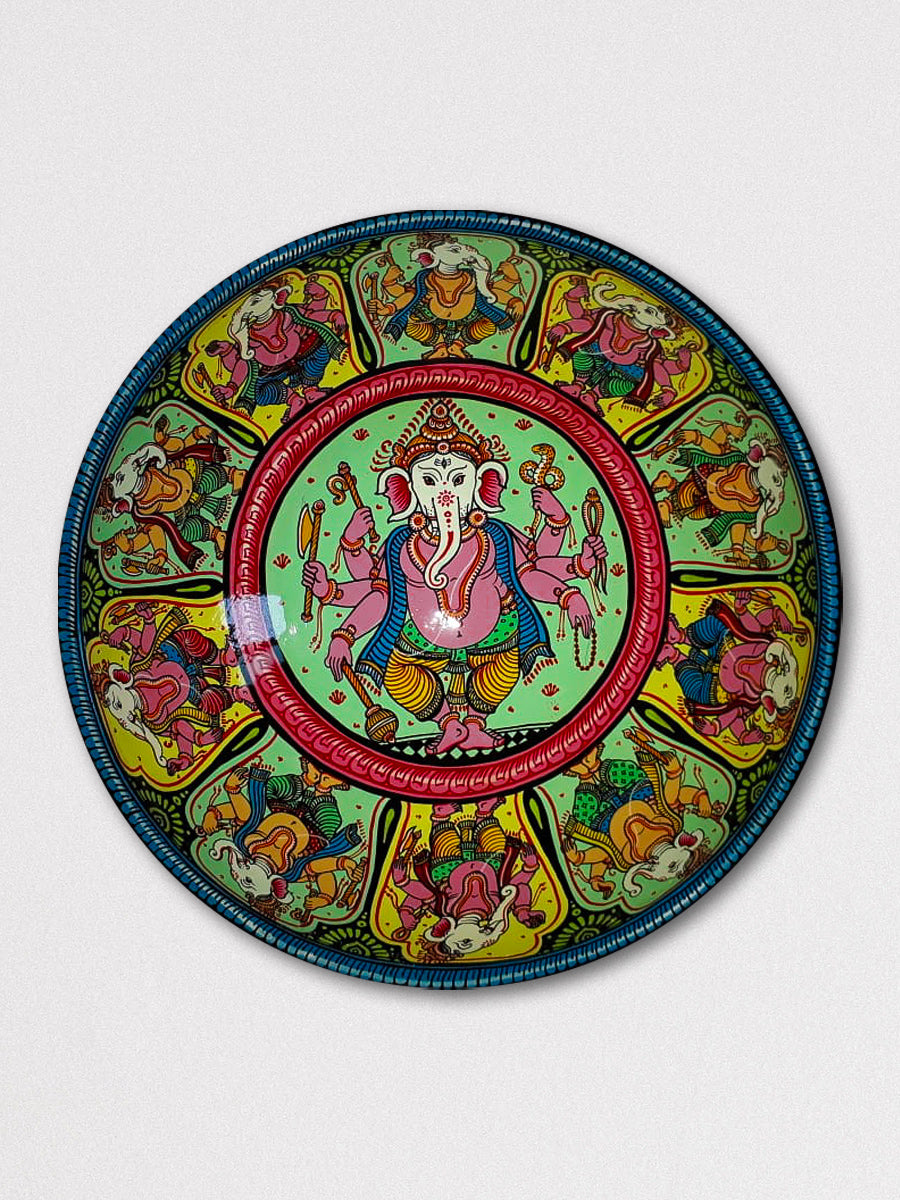 Lord Ganesha Pattachitra Round Wall Plates for Sale