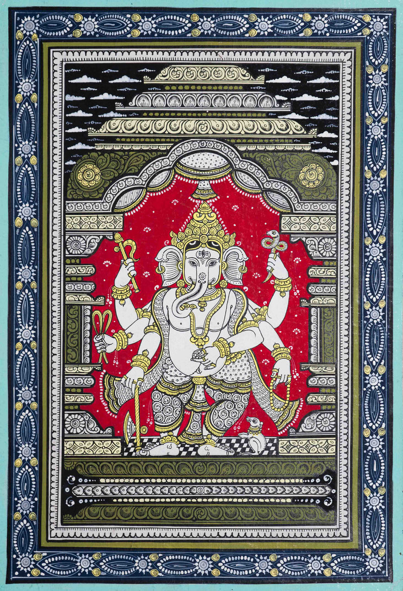 Buy Crimson Divinity: The Pattachitra Artwork of Lord Ganesh Pattachitra Painting on a canvas 