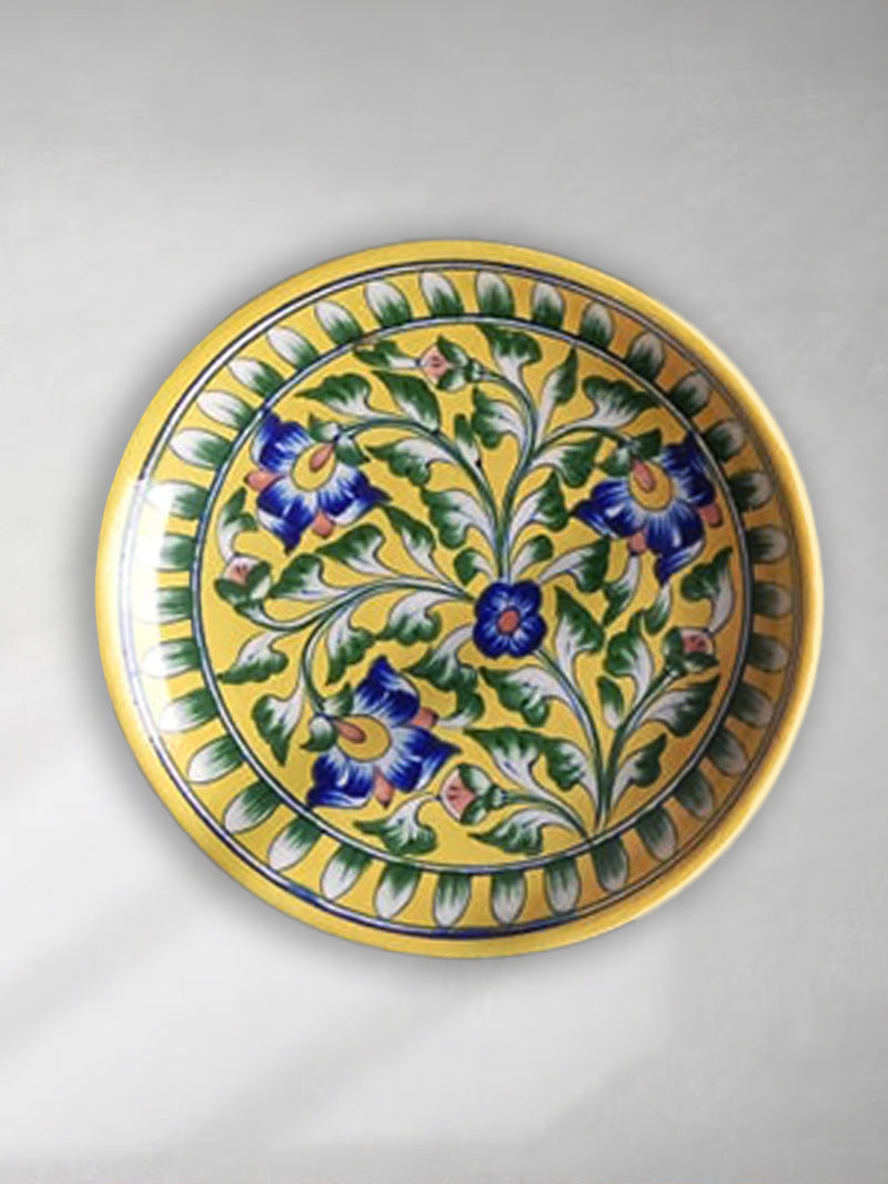 Yellow Plates/ Blue Pottery/ Floral/ Jaipur Artwork