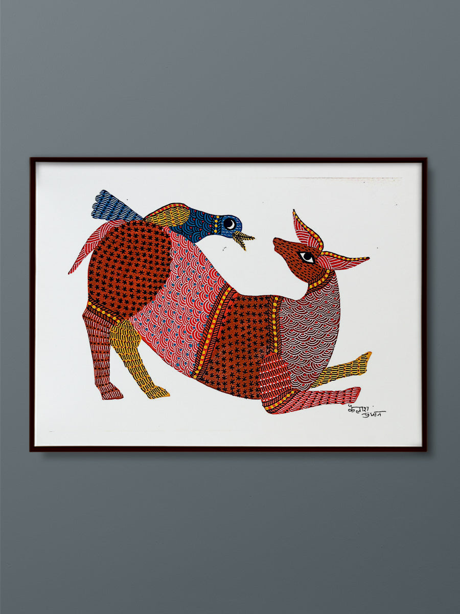 Symphony of Colors: A Harmonious Tale on Canvas Gond Painting by Kailash Pradhan for sale