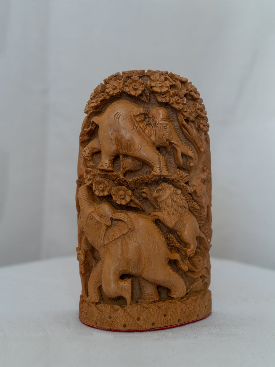 The Hunter's Leap: A Wooden Hunting Buy Today Showpiece wooden craving by Ajit Kumar