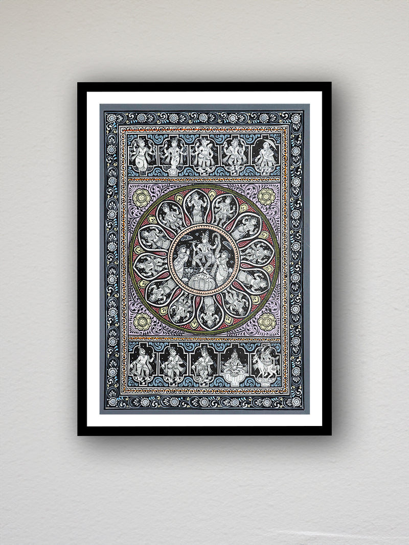 Cosmic Transformations: The Divine Blessings of Lord Krishna Pattachitra Painting on a canvas by Apindra Swain  for sale