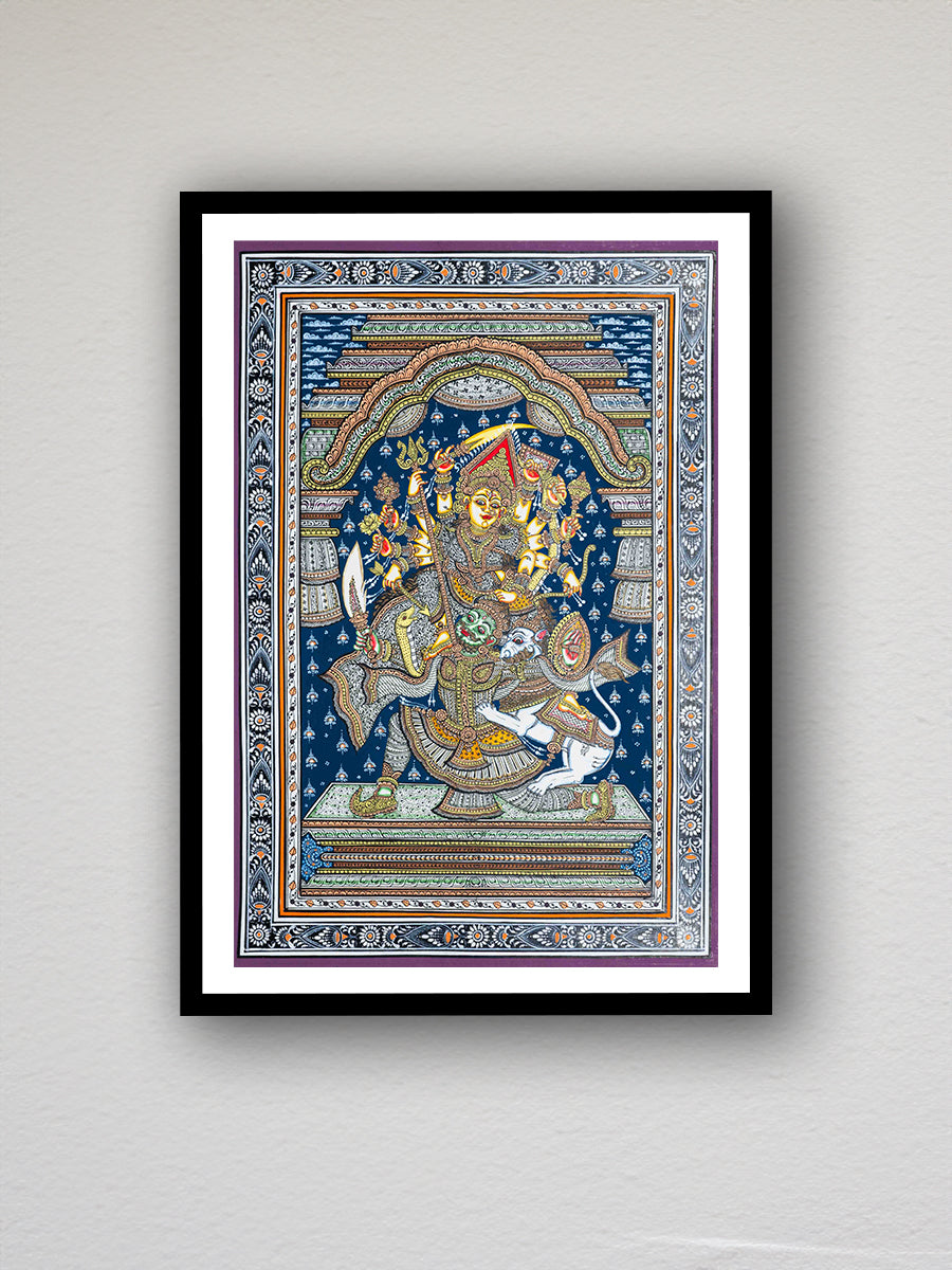 Sacred Warrior: Feminine power through Pattachitra Painting on a canvas by Apindra Swain for sale