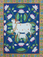 Shop Now Cow and a lotus pond pichwai art