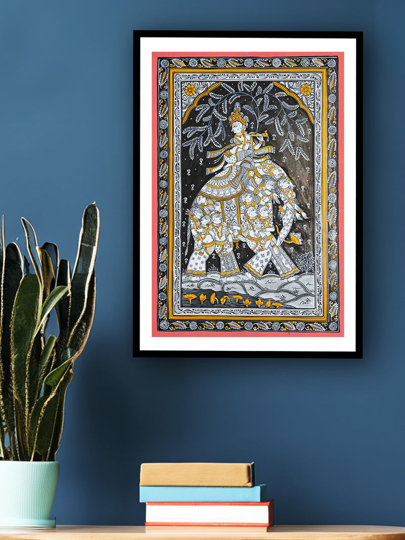Buy Melodic Splendour: The Divine Grace of Lord Krishna Pattachitra Painting on a canvas 