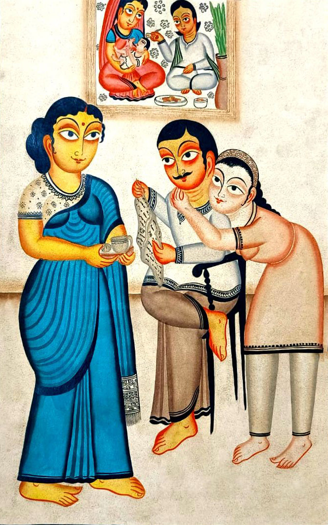 Buy A Bengali Family in Kalighat Painting by Bapi Chitrakar
