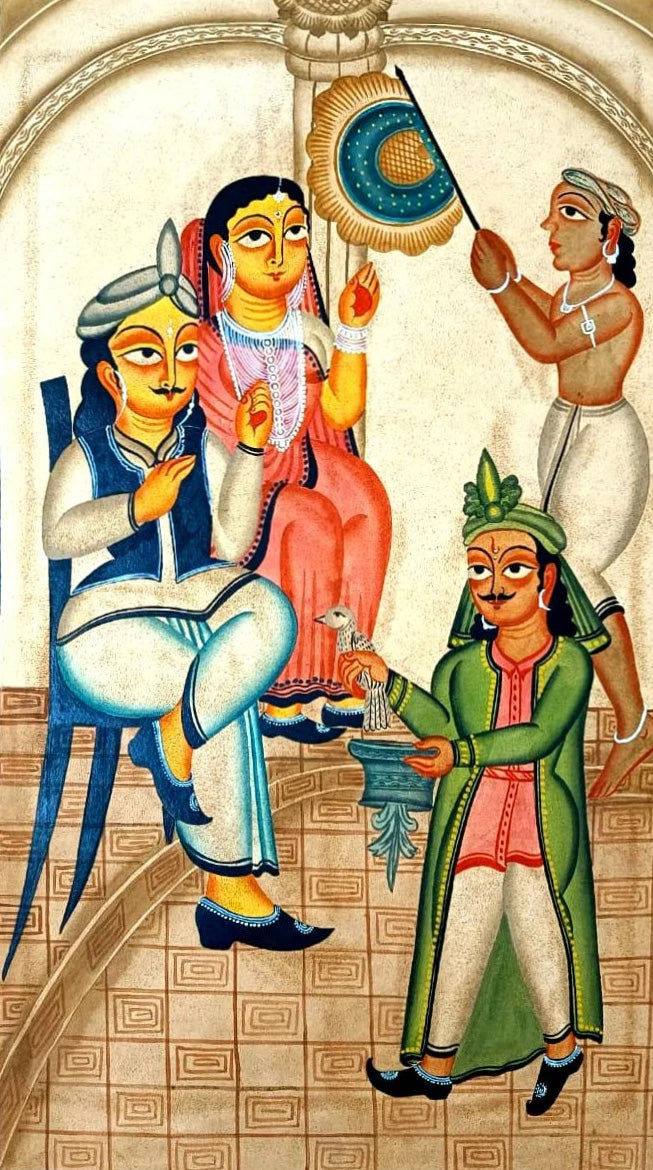 A Royal Court in Kalighat Painting by Bapi Chitrakar Thumbnail