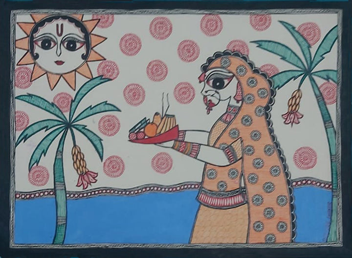 A Women and Sun in Madhubani by Priti Karn Thumbnail