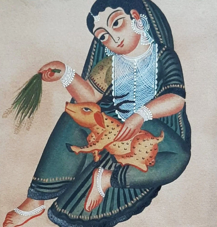 Bibi's Peaceful Presence:Kalighat Art by Bapi Chitrakar Thumbnail