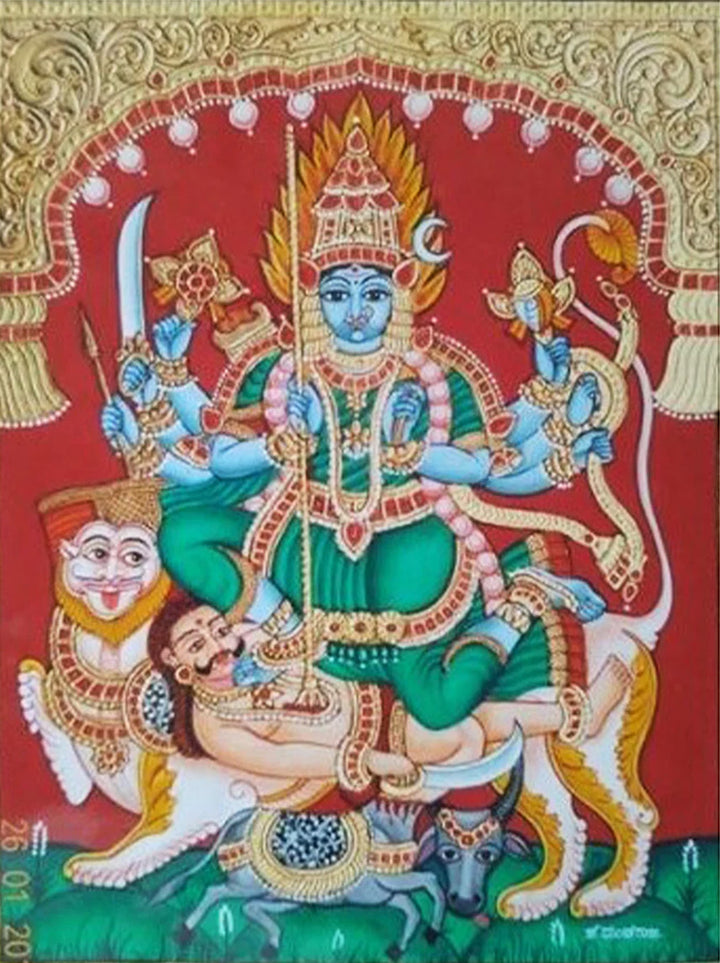Chamundeshwari's Delight:Mysore Painting by Dr. J. Dundaraja Thumbnail