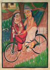 Buy Couple's Loving Ride: Kalighat Art by Bapi Chitrakar