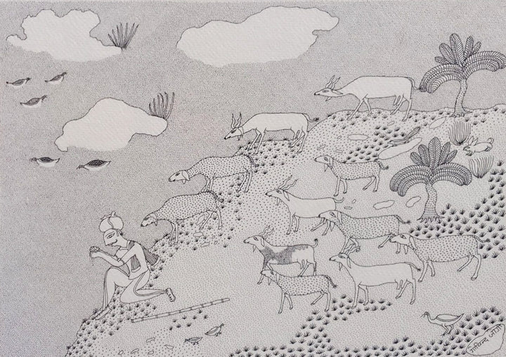 Cows with calves in Jogi Art by Govind Bhai Bharthri Thumbnail