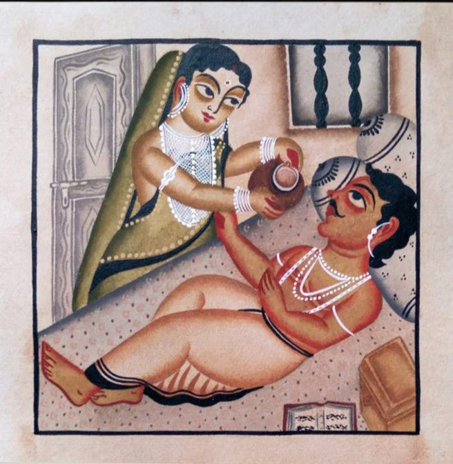 Daily Devotion of couple: Kalighat Art by Bapi Chitrakar Thumbnail