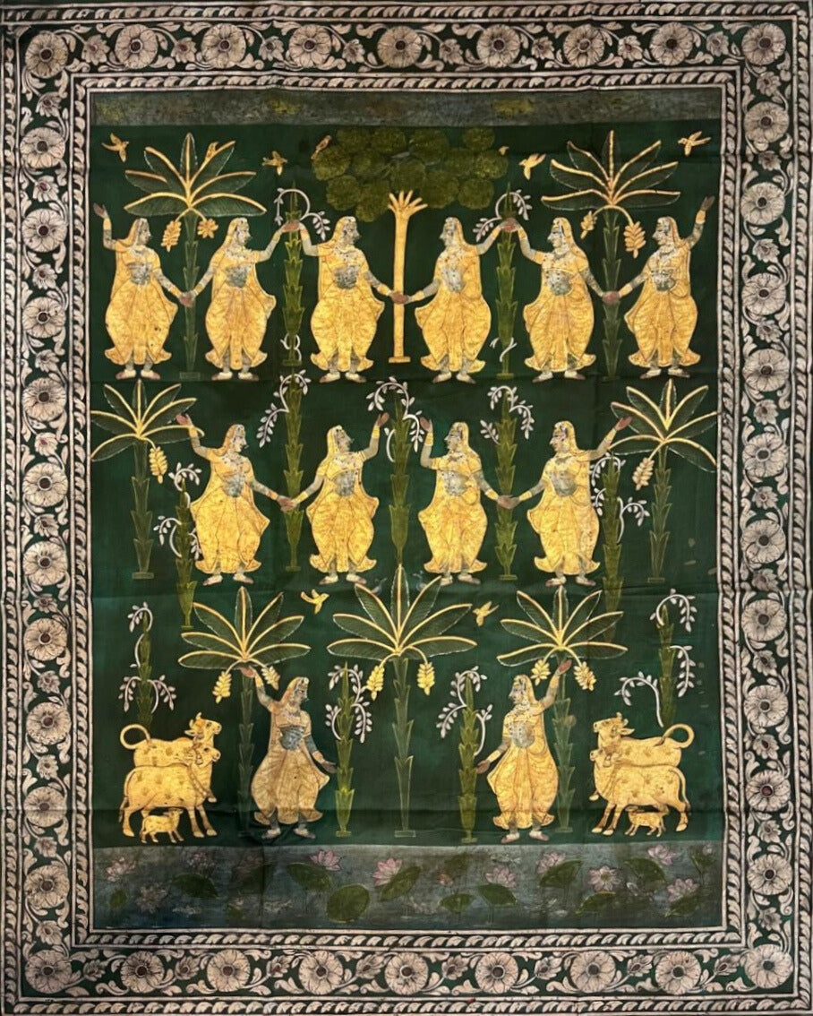 Buy Dancing Gopis in Basant Ritu (Spring Season) in Pichwai by Naveen Soni