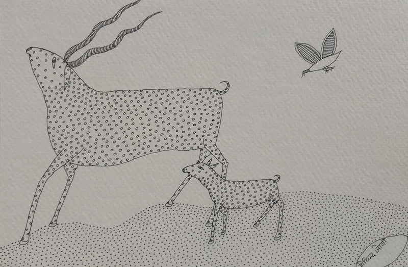 Buy Deer and fawn in Jogi Art by Govind Bhai Bharthri