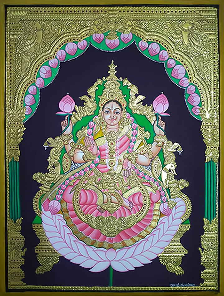 Embodiment of Wealth: A Gilded Portrait of Goddess Lakshmi in Mysore Art by Dr. J Dundaraja Thumbnail