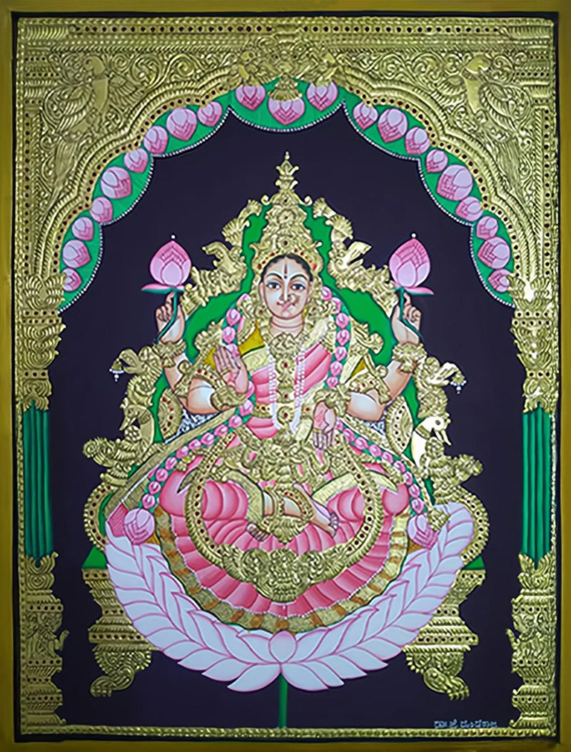 Buy Embodiment of Wealth: A Gilded Portrait of Goddess Lakshmi in Mysore Art by Dr. J Dundaraja