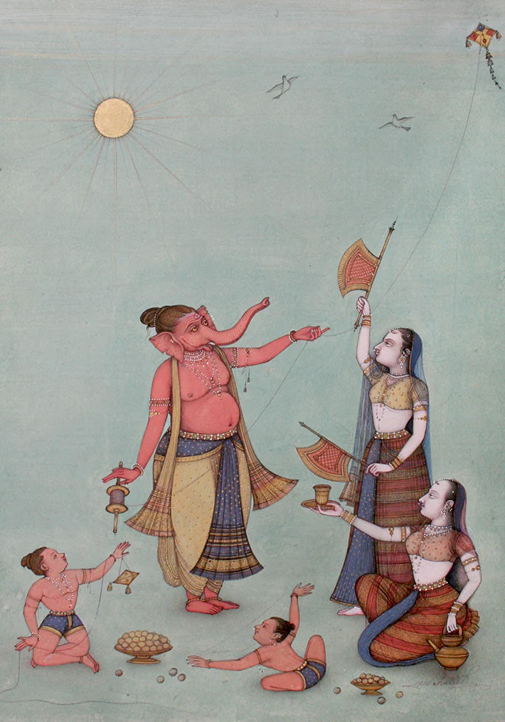 Ganesha Pariwar in Bikaner Art Print by Mahaveer Swami Thumbnail