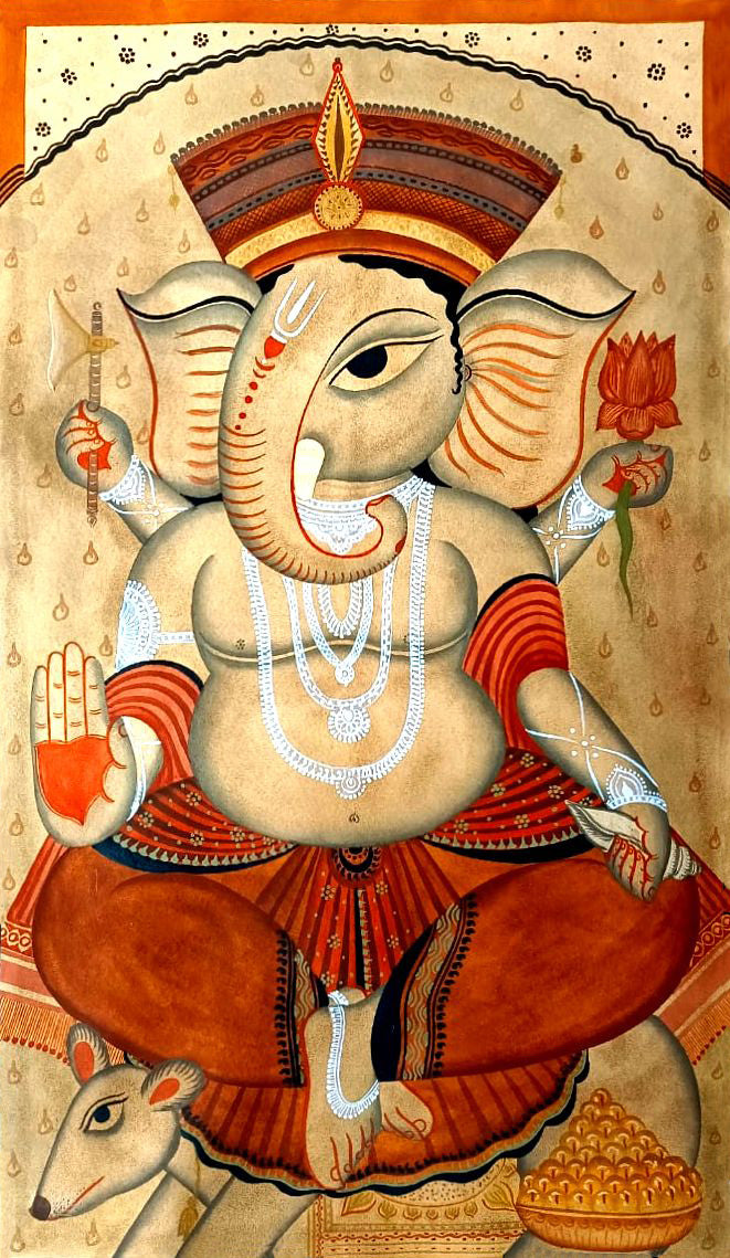 Buy Ganesha's Ornate Brilliance: Kalighat Art by Bapi Chitrakar
