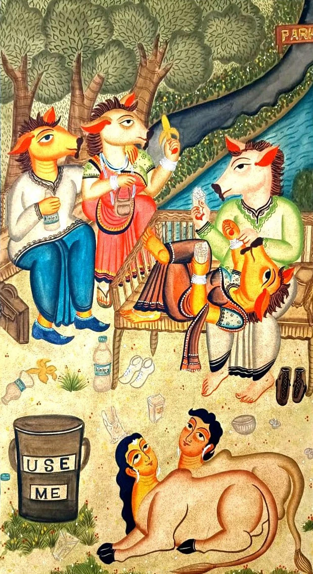 Garden of Responsibility :Kalighat Art by Bapi Chitrakar Thumbnail
