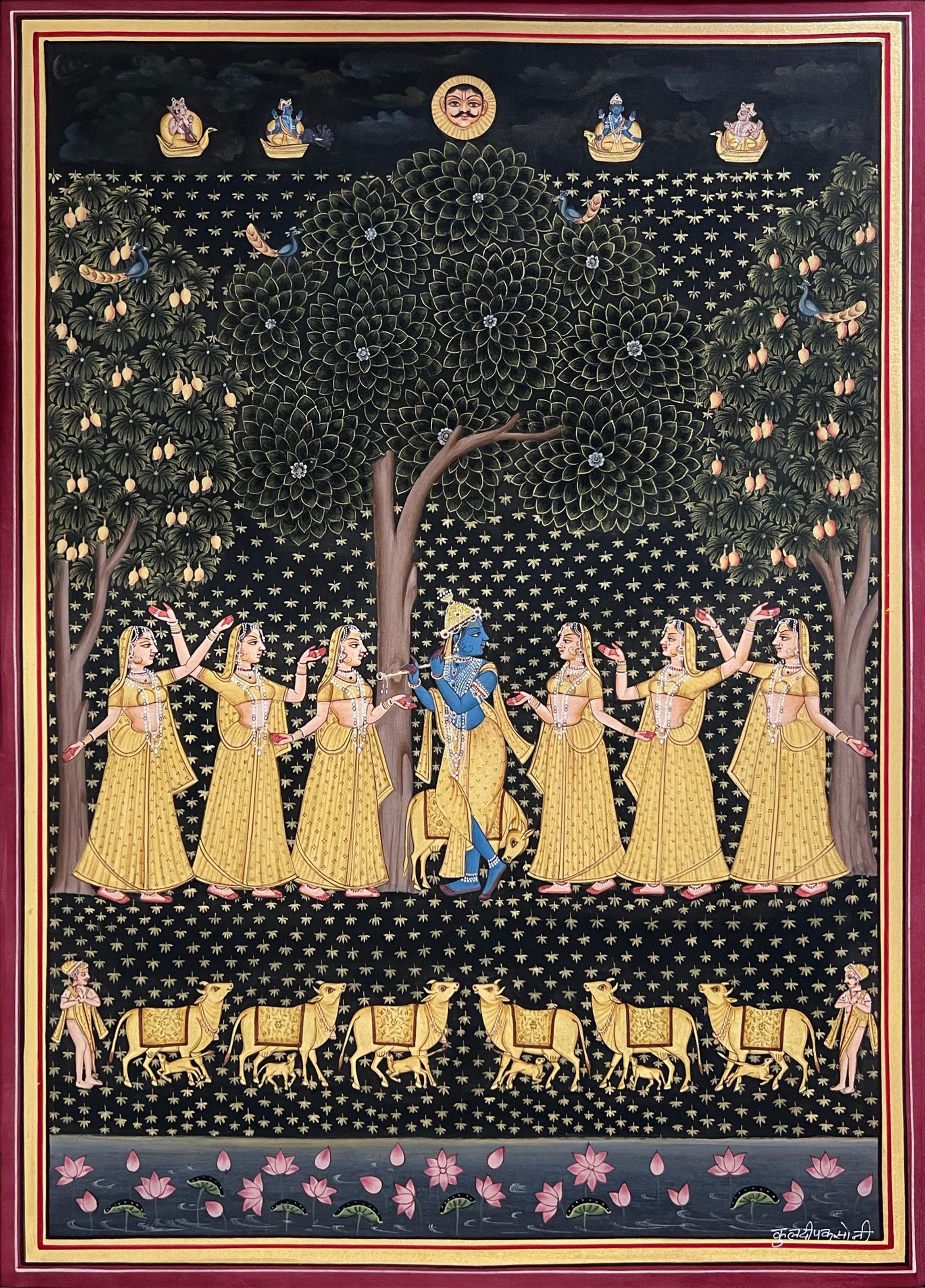 Gorpis Gopis Gathering For Lord Krishna Pichwai Painting
