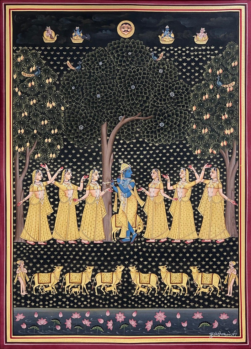 Buy Gopis Gathered for Lord Krishna In Pichwai by Naveen Soni