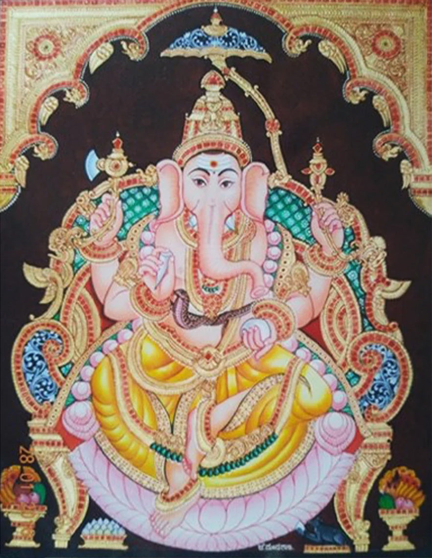 Buy Lord Ganesh's Majesty: Mysore Painting by Dr. J Dundaraja
